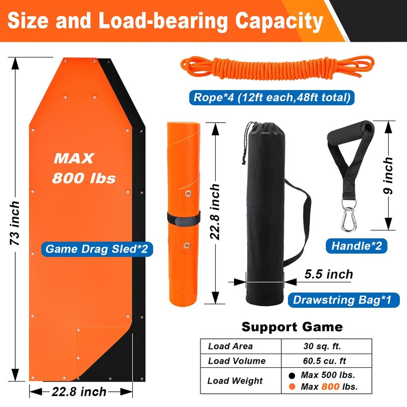 Bayattoo Heavy Duty Drag Sled Mat-Thickened Tear-Resistant HDPE with Pull