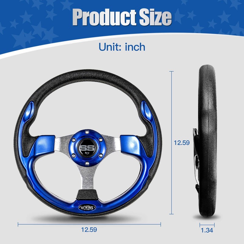 NOKINS 12.5" Universal Golf Cart Steering Wheel, Fit EZGO TXT/RXV/Club