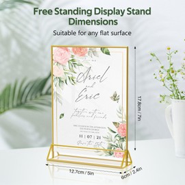 WenYa 6 Pack Gold Picture Frames Double Sided, 5x7 Acrylic Gold Borders Wedding Table Numbers, 12.7x17.8cm Clear Easel Table Stands, Menu Holder for Restaurant Signs Display