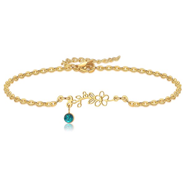 Nupdot May Birth Flower Bracelets, 14K Gold Plated Birth Month