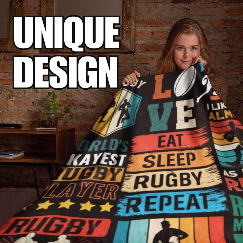 INNObeta Rugby Gifts, Throw Blanket for All Seasons, EAT SLEEP