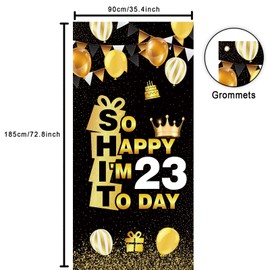 So Happy I’M 23 Today Black Gold Banner Backdrop Crown Hallo Twenty-Third Cheers to 23 Years Old Theme Decor for Man Woman Happy 23rd Birthday Party Photo Booth Props Decorations Favors Supplies