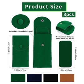 GeryVtee 8 Pcs Velvet Watch Pouch Portable Watch Pouch Single Watch Travel Case Watch Storage Bag Luxury Gift Bag with Snap Button for Jewelry Watch Organizer (Green)