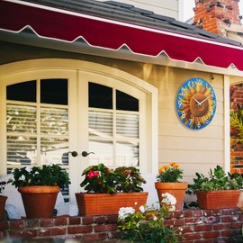 14 Inch Large Outdoor Clock Waterproof,Sunflower Decorative Glass Wall Clock for Patio Pool Garden, Yellow/Blue,Indoor/Outdoor