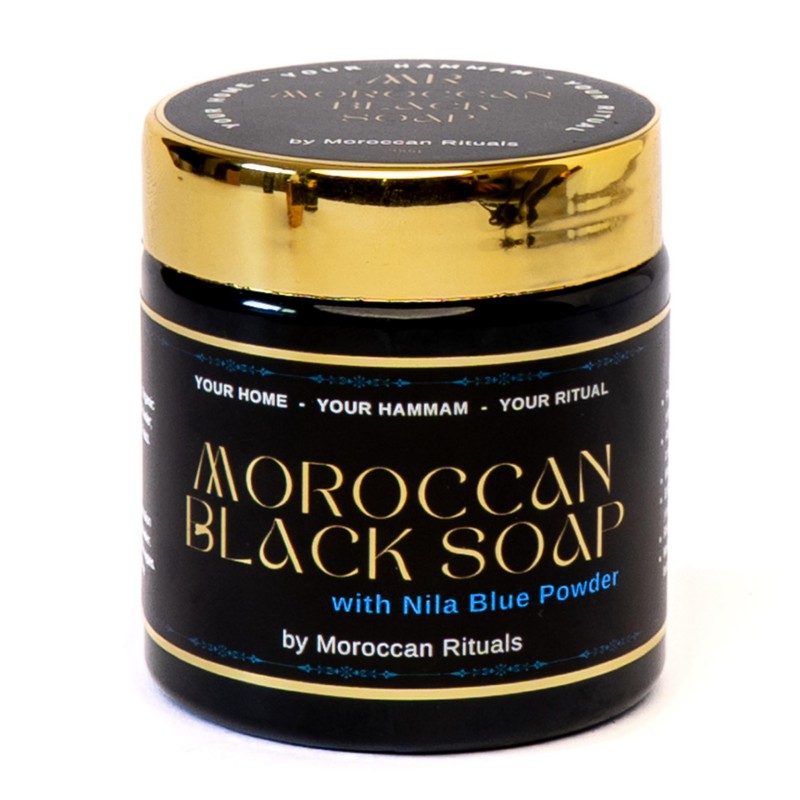 Moroccan Rituals Set: Exfoliating Black Soap & Bar with Blue