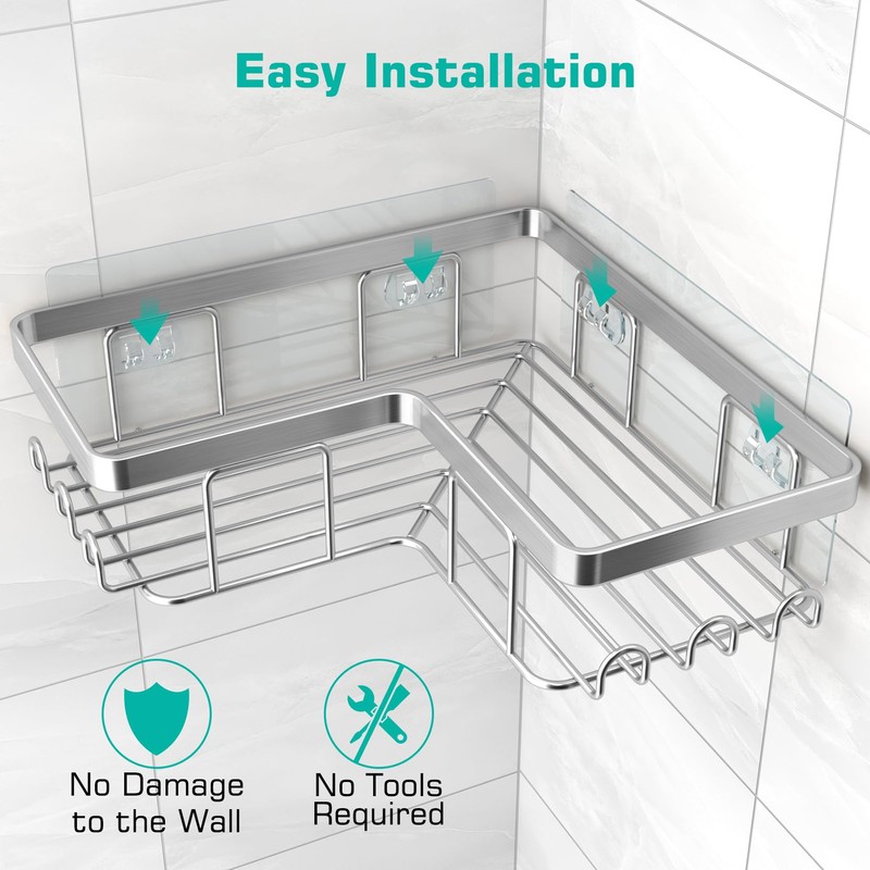 YASONIC Corner Shower Caddy, 3-Pack Adhesive Bathroom Caddy with Soap
