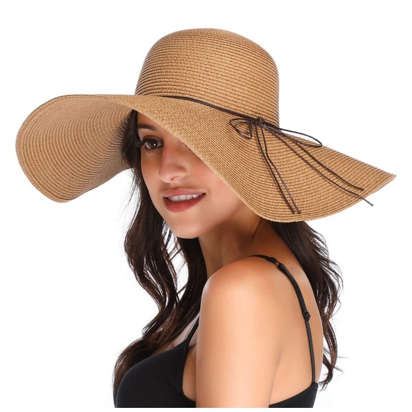 Lanzom Womens Wide Brim Straw Hat Floppy Foldable Roll up