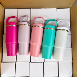 20pcs ed 30oz Matte Sublimation Tumbler With Handle Vacuum Insulated Stainless steel Water Bottle With Flip Strawcolor: 20pcs (mix colors), capacity: 30OZ