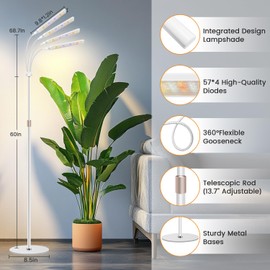 Kullsinss Grow Lights for Indoor Plants, 4-Head Full Specturm Plant Grow Light with 4/8/12/16H Timer, 3 Color Modes, 5 Brightness, 24-68.7in Height Adjustable Floor Growing Lamp for Tall Large Plants