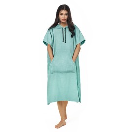 Vulken Thick Hooded Beach Towel Changing Robe, Surf Poncho for Men and Women, Easy Change, Microfiber Towelling for Beach Swimming, 41"x33", Teal