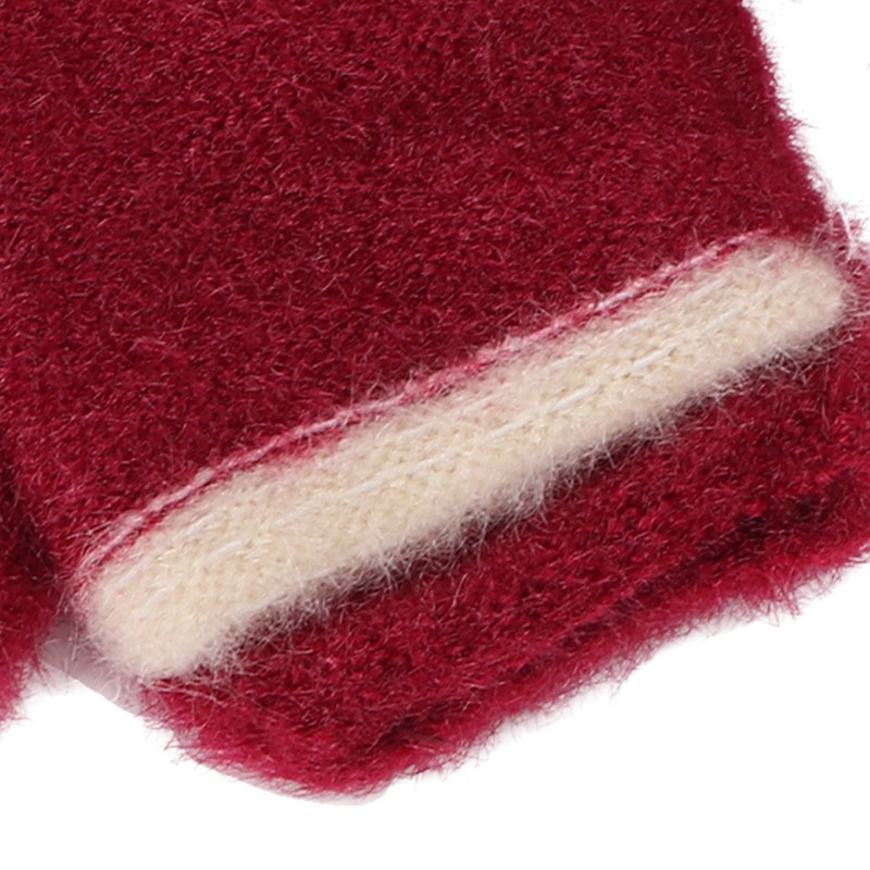 USB Heated Gloves Half Fingerless Flip Burgundy Double Sided Knit
