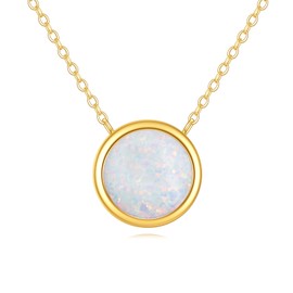 KECHO 14k Real Gold White Opal Round Circle Pendant Necklace Opal Jewelry Gifts for Women for Birthday Christmas