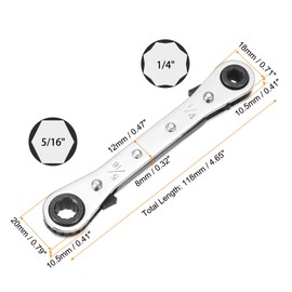 HARFINGTON Double Box End Reversible Ratcheting Wrench 1/4" x 5/16" CR-V Steel 180 Degrees SAE Double Head 12-Point 24-Teeth Adjustable Ratchet Gear Socket Spanner, Silver Grey
