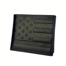 Folangxisi American Flag Embossed Genuine Leather Men's Wallet Vintage Western Cowboy Cowgirl Full Grain Leather Bifold Short Wallet With ID Windows,Perfect Unique Gift for men husband (Black)