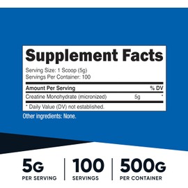 Nutricost Creatine Monohydrate Micronized Powder 500G, 5000mg Per Serv (5g) - 100 Servings, 17.9 Oz