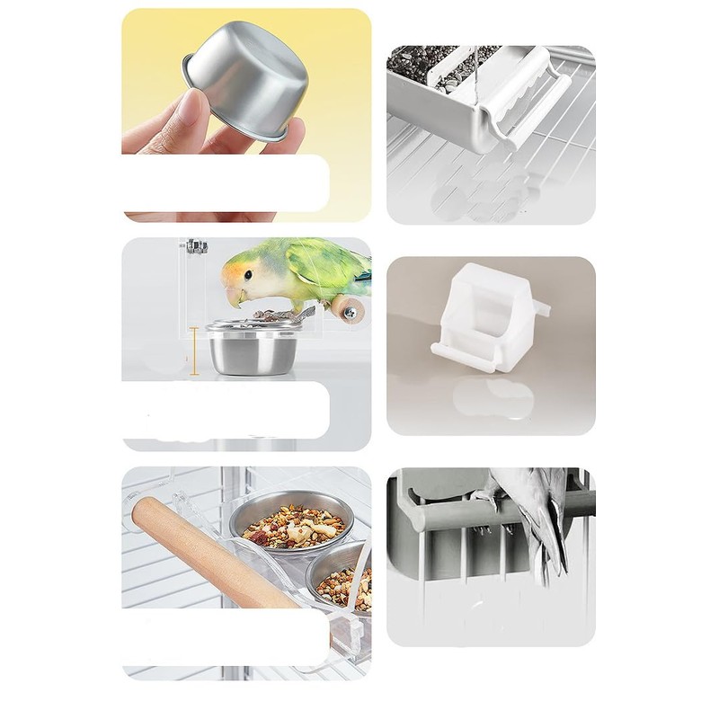 Bird Cage Seed Catcher Feeder with Perch and Anti-Slip Stand,