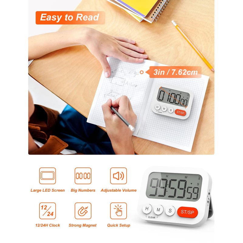 LIORQUE Digital Timer Egg Timer Digital Kitchen Timer with Clock,