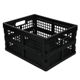 Utiao 1 Pack 15L Small Collapsible Milk Crates, Plastic Folding Storage Basket, Stackable Cotainer Bin, Black