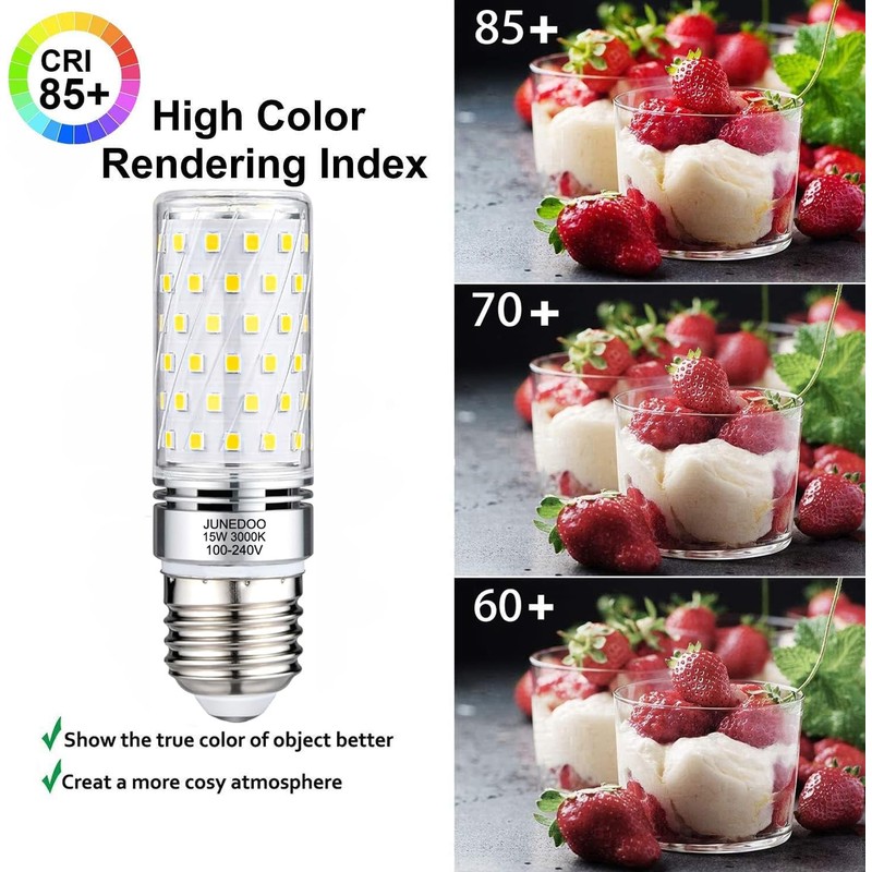 JUNEDOO E26 LED Light Bulbs 15W, 3000K Warm White,Edison Screw