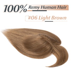 Benehair 100% Remy Human Hair Toppers for Women with Bangs 150% Density Hand Made Silk Base Clip in Hair Pieces for Women with Slight Hair Loss Thinning Hair Cover Gray Hair -10 Inch Light Brown