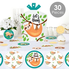 Big Dot of Happiness Let’s Hang - Sloth - Baby Shower or Birthday Party Decor and Confetti - Terrific Table Centerpiece Kit - Set of 30