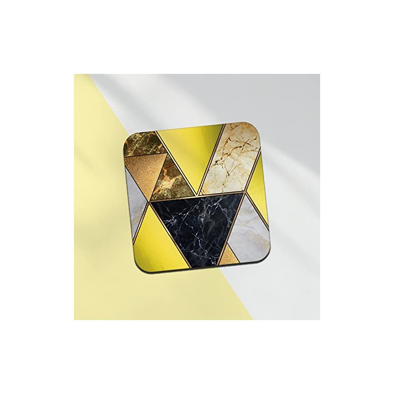 Square Single Coaster - Art Deco Yellow Marble Effect New