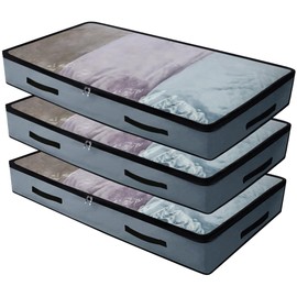 Underbed Clothing Shoes Blankets Duvets Storage Bags with Clear Lid, Breathable Washable Soft Fabric Bags