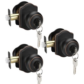 goldenwarm Entry Door Knob Bronze, Classic Decorative Bronze Door Knob with Lock and Key, Oil Rubbed Bronze Entry Key Door Knob(3 Pack)