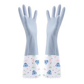 JYJLLM Velvet lining Marigold Gloves Medium for，washing up gloves large，kitchen gloves for washing dishes，Applicable to kitchen Premium Rubber Gloves for Work (1, Blue wide mouth)