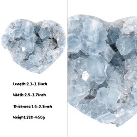 KYEYGWO 320-450 g Natural Blue Celestite Druze Raw Piece, Heart-Shaped Celestite Druze Segment Decorative Stones Geode Druze Piece Crystal Quartz Cluster Specimen Mineral Ornaments