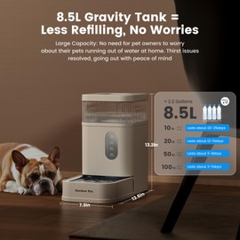 Garnder Pet Automatic Dog Water Dispenser Gravity Waterer with Stainless Steel Bowl Water Dispenser 8.5L Large Capacity Water Feeder for Dogs Cats Pets, BPA-Free Noise-Free (White, 8.5L)