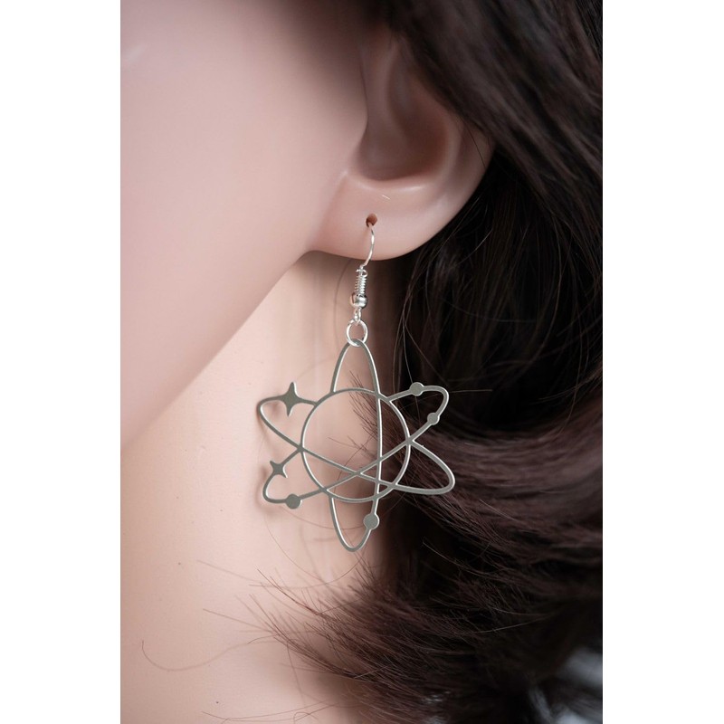 Miniblings Atom Earrings Planets School Chemistry Physics Stainless Steel Silver