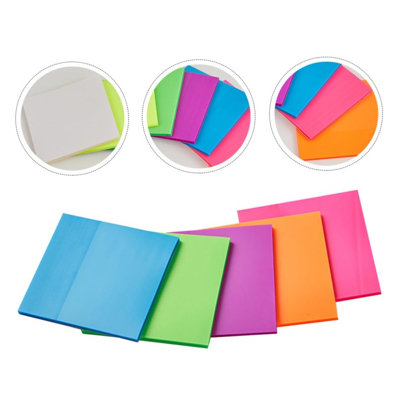 Operitacx Pack of 5 Office Transparent Note Coloured Stickers Notepad