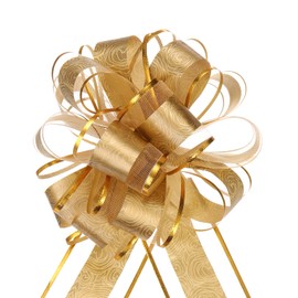 sourcing map 10pcs 6 Inch Large Pull Bow Gift Wrapping Bows Ribbon Organza Gold for Wedding Baskets Presents Christmas Valentine's Day Party