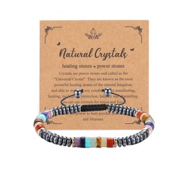 Zysta 7 Chakra Bracelet with Real Hematite - Handmade Healing Stones Adjustable Beads Bracelet Made of Natural Gemstones for Men and Women, One size, Stainless Steel, No Gemstone