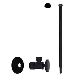 Westbrass D105K12-62 5/8" x 3/8" OD x 12" Corrugated Riser Line Kit with 1/4-Turn Round Handle Angle Supply Shut Off Valve for Faucet and Toilet, Matte Black