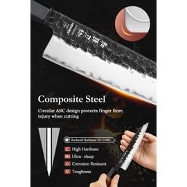 HEZHEN Kiritsuke Knife, 5.8 Inches Small Chef Knife, 3 Layers High Carbon Clad Steel, Composite Forging Steel Paring Knife, Redwood Octagonal Handle