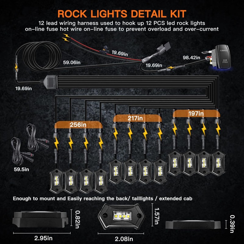 LEDMIRCY R3 Pure White Rock Lights Kit with Rocker Switch