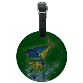Dorado Mahi-Mahi Fishing Pattern Round Leather Luggage Card Suitcase Carry-On ID Tag