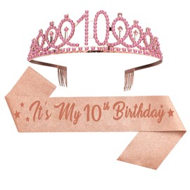 10th Birthday Decorations for Girl Including Birthday Sash & Crown. 10th Birthday Gifts for Girl, 10th Birthday Tiara Crown, Sash, Birthday Decorations Girl (10th Birthday)