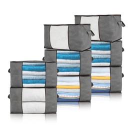 JNYONG 8-Pack 90L Extra Large Capacity Storage Bins with Clear Window, Closet Organizer and Clothes Storage Bags, 3 Layers Fabric, Reinforced Handle and sturdy zipper