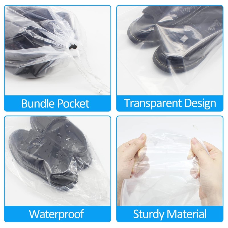 Belinlen 50 Pack 10x14 inch Plastic Travel Drawstring Bags Transparent