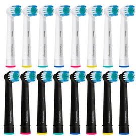 16 Pack Precision Replacement Brush Heads Compatible with Oral B Braun Electric Toothbrush. 8pcs White and 8pcs Black
