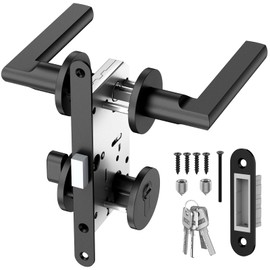 Magnetic Automatic Door Lock Silent Locking Anti-Collision Design Zinc Alloy Handle Aluminum Alloy Body Suitable for Doors with a Thickness of 1 3/8" to 2" Special Lock for Wooden Doors (Black)