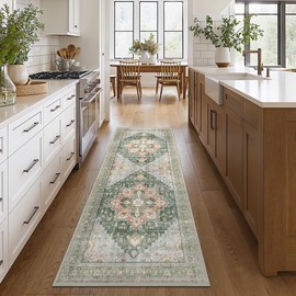 GENIMO 3x10 Runner Rugs for Hallway, Machine Washable Non Slip Vintage Rugs, Low Pile Lightweight Soft Print Rug for enrtyway, Corridor, Home Office, Kitchen,Sage Green