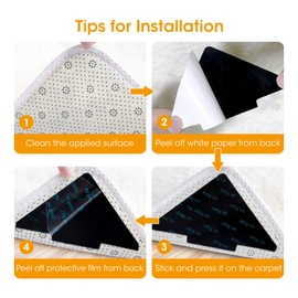 Rug Tape, 10 Pcs Double Sided Non Slip Reusable Rug Stopper, Washable for Hardwood, Tile, Carpets, Floor Mats, Wall (Black)