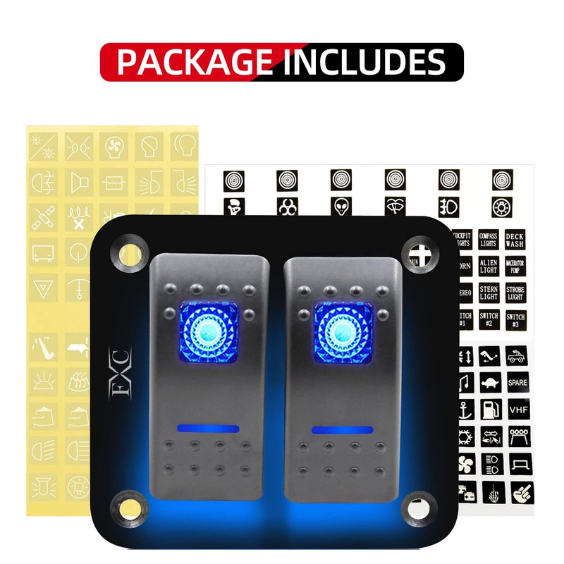 FXC Rocker Switch Aluminum Panel 2 Gang Toggle Switches Dash