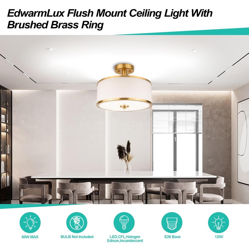 Edwarmlux 3-Light Semi Flush Mount Ceiling Light Fixture, 12.6" Gold