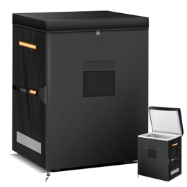 ZUYIYI Chest Freezer Covers, Outdoor Freezer Protector for 5 Cubic Feet, 420D Oxford Waterproof Full Cover Deep Freezer Covers with Top Cover for Open, Zipper Pocket 28"L x 23"W x 34"H, Black