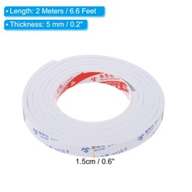 PATIKIL 2m/6.6ft Sealing Foam Tape 1.5cm Wide 5mm Thick One Side Weather Stripping Door Seal Strip for Window Door Insulation White